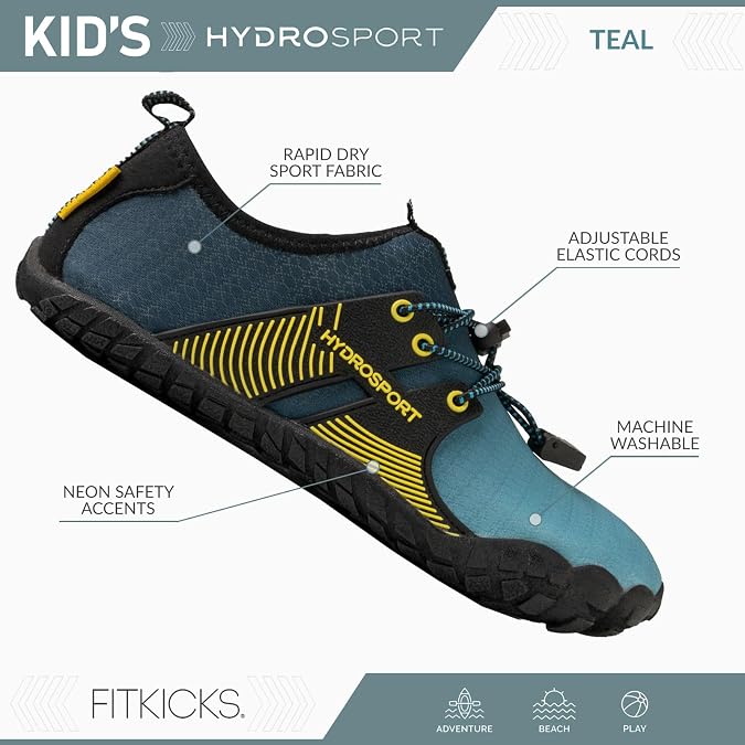 FITKICKS HydroSport Kid's Land-to-Water Footwear, Beach, Sports, Surf, Camping Accessories, Water Shoes for Boys and Girls