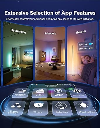 Govee RGBIC Floor Lamp Basic, 1000lm LED Corner Lamp Compatible with SmartThings, Alexa, and Matter, Modern Floor Lamp with Music Sync and 16 Million DIY Colors, Standing Lamp for Bedroom Living Room