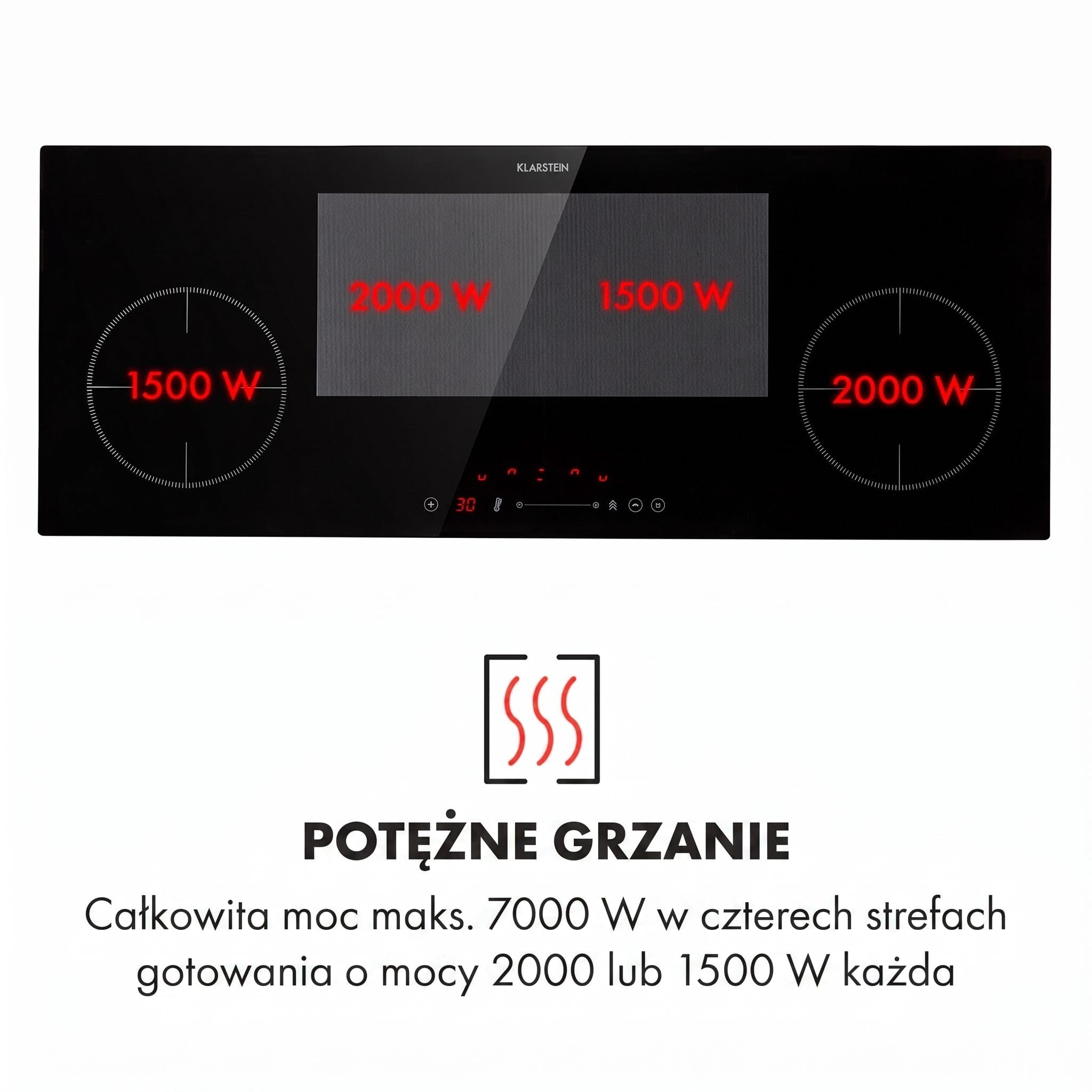 Klarstein Delicatessa Płyta Indukcyjna 90 cm - 4 strefy grzejne do Zabudowy, 7000 W ThermoBoost, Ceramika Szklana, Panel Dotykowy, Timer, Szybkie Nagrzewanie, Czarna
