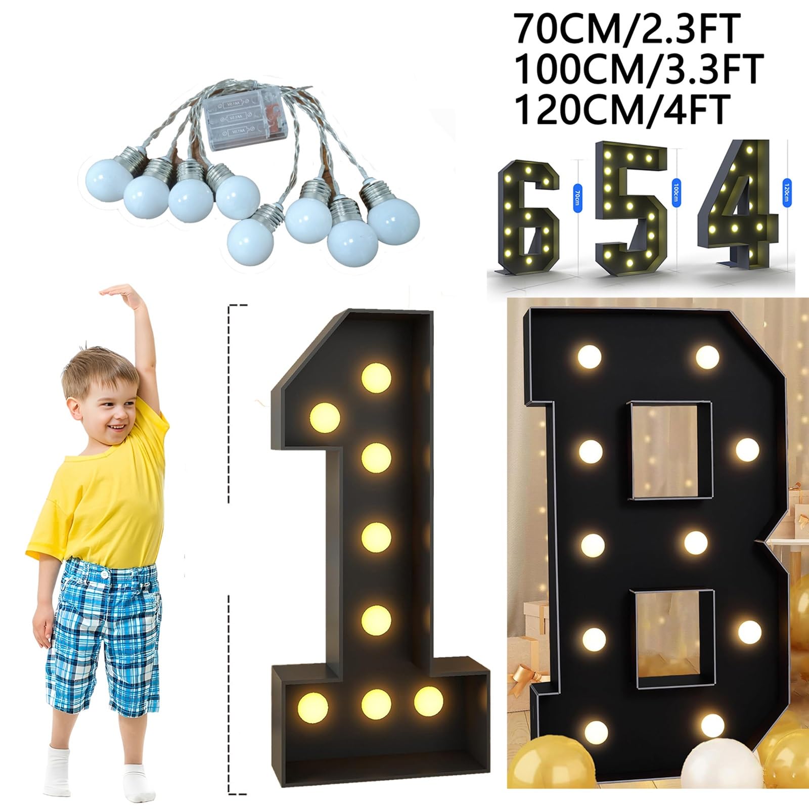 70 cm/100 cm/120 cm Napis BOO podświetlany, dekoracja kominka na Halloween ze skrzydłami nietoperza, do kuchni, stołu, domu, na imprezę, na ścianę(120cm/4FT)