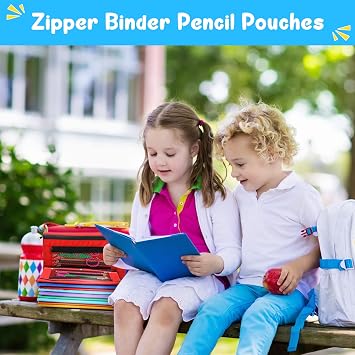Zhehao 150 Pcs Pencil Pouches for 3 Ring Binder Bulk 2 Zipper,Colorful | Zipper Pencil Bags Case 3 Ring Binder with Clear Window for School Office Students Supplies