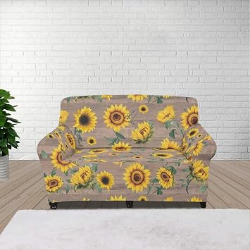 Sunflower Wood Print Sofa Cover Skin Friendly Soft Couch Sofa Slipcover, Anti Dust Washable Sofa Protector Cover, Loveseat Covers for 2 Cushion Couch