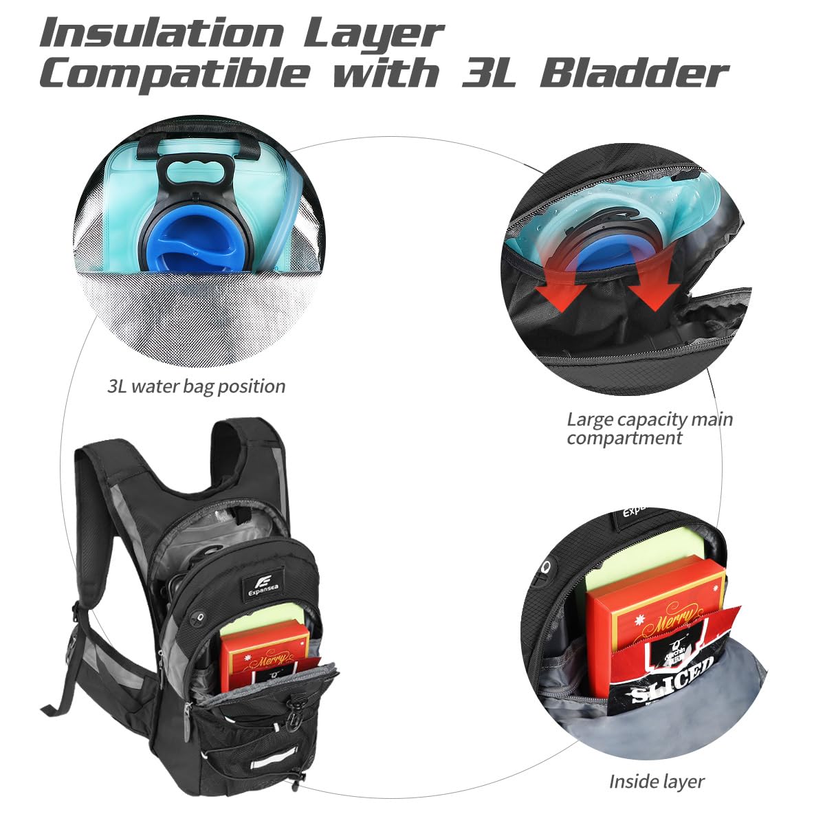 Mochila de hidratación con 3L Bolsa de Agua, Mochila Impermeable para Exteriores, Adecuado para Deportes al Aire Libre, Correr, Ciclismo, Senderismo, Escalada, esquí