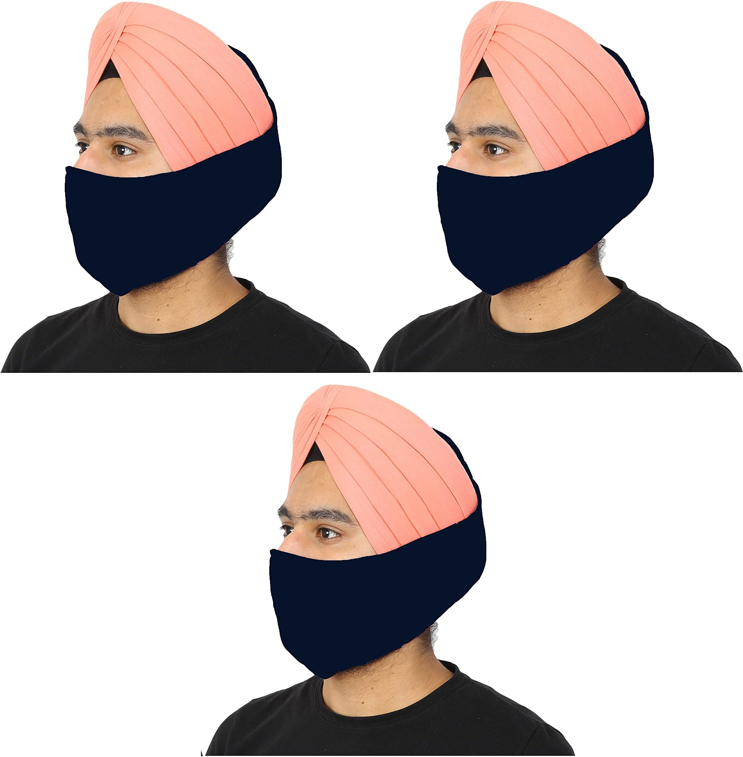 BISMAADHReusable Turban Cotton Thata Mask For Face & Beard Cover - Pack of 3 (BLUE)
