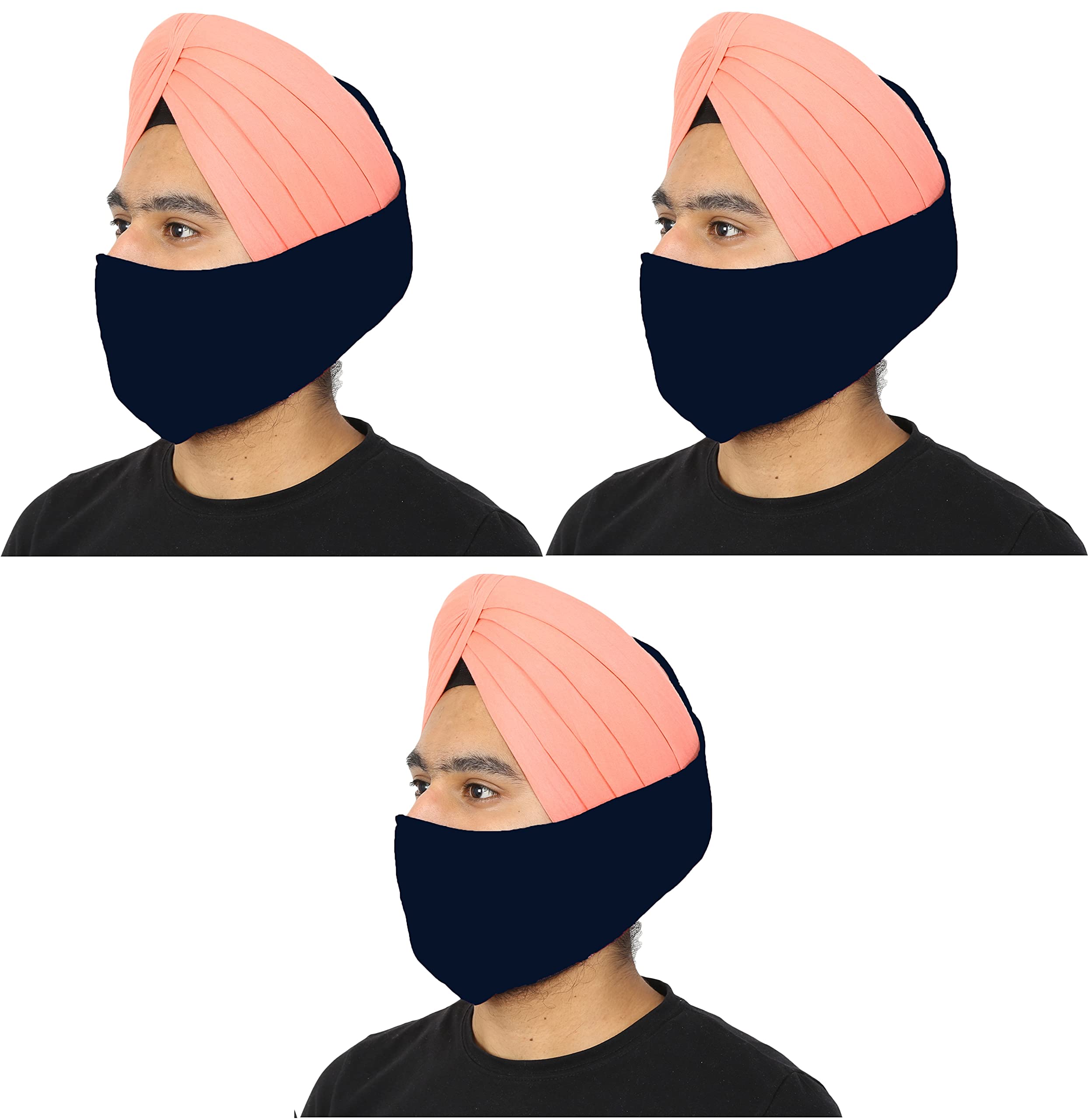 BISMAADHReusable Turban Cotton Thata Mask For Face & Beard Cover - Pack of 3 (BLUE)