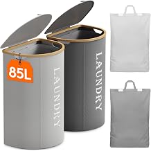 Lifewit Set of 2 170L Laundry Basket with Lid Grey and Silver Grey