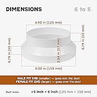 Vista 2 de Reductor/aumentador excéntrico de 6" a 5" - Conecta conductos rectos y flexibles, ventilador o ventilación - HVAC, aplicaciones de calefacción