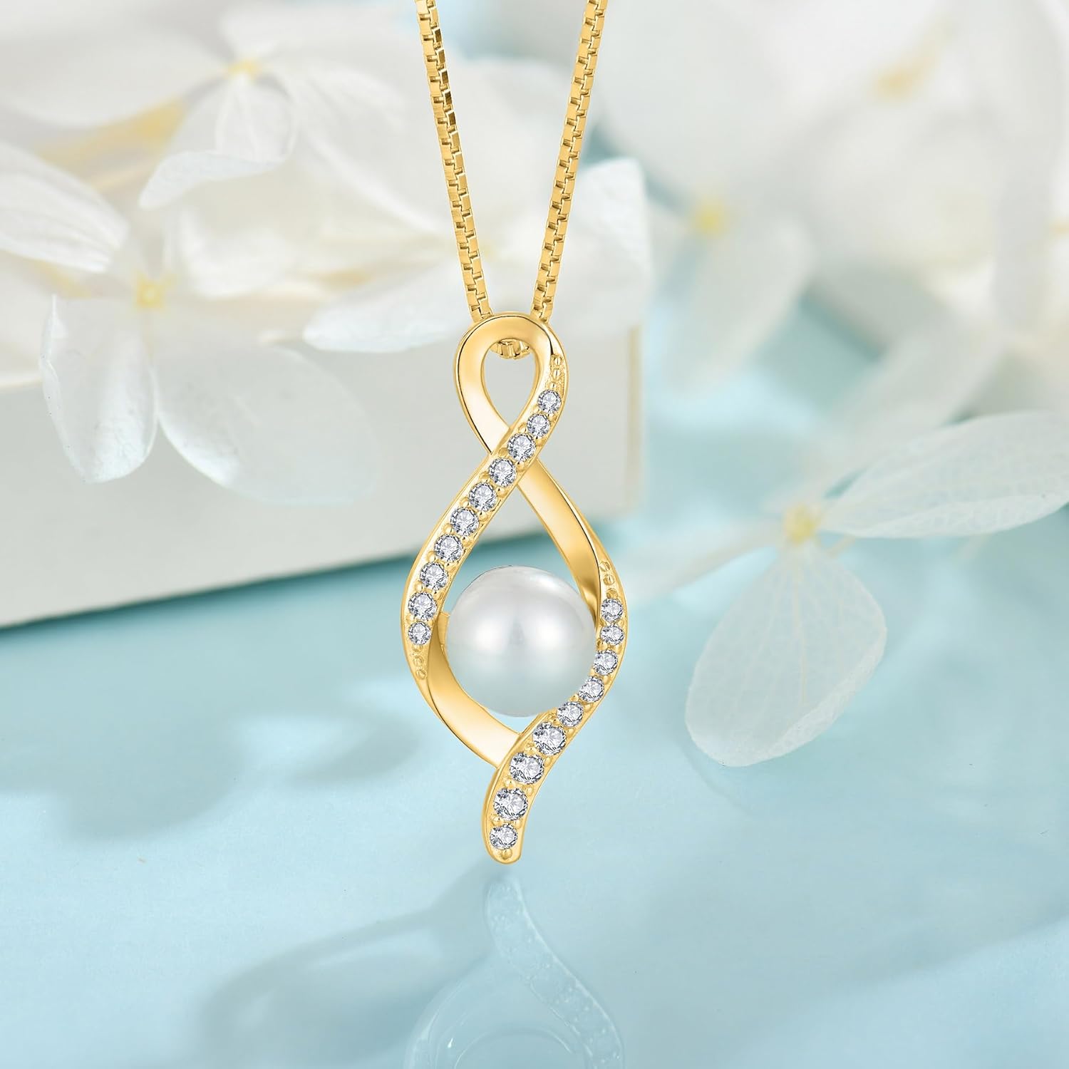 Freshwater Pearl Necklace for Women 925 Sterling Silver Infinity Pendant Necklace Pearl Jewelry Gifts for Her - Image 4