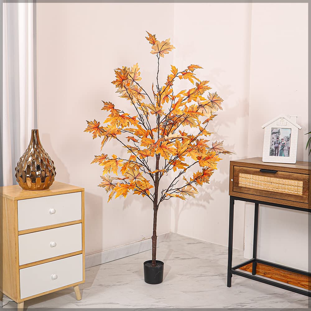 YAHOME Artificial Maple Tree 1.5 Meters High With Plastic Pot for Home Garden Decoration - Fake Plant Leaves