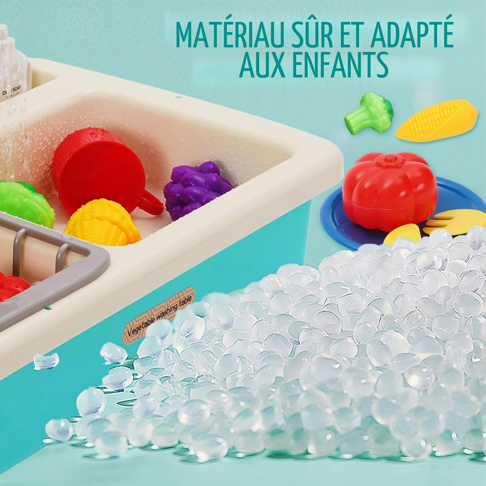Jouets d'évier de Cuisine pour Enfants de 1 an,Cuisine pour Enfant avec Système d'eau Courante,Jeu de Nourriture et Jeu de Découpe pour Garçons et Filles de 3,4,5,6,7 Ans（Vert）