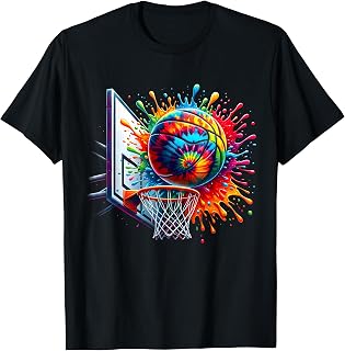Colorful Basketball Tie Dye Color Splash Basketball Hoop Net T-Shirt
