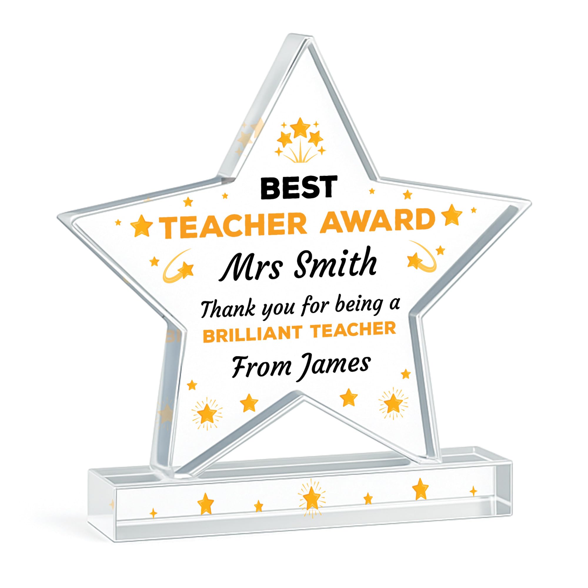 Red Ocean PERSONALISED Thank You Gift For Teacher BEST TEACHER AWARD Star Plaque Gift For Men Women Brilliant Appreciation Him Her Keepsake