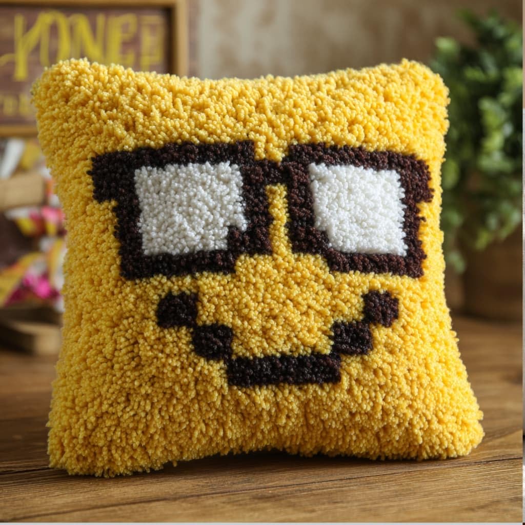 AxiangziK Latch Hook Pillow Kit for Adults,Cartoon 43X43Cm Handmade Embroidery Kits,Cross Stitch Sofa Cushion Cover with Crochet Yarn for Beginners and Home Decor