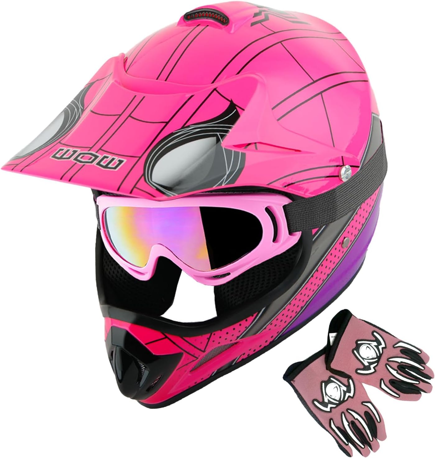 Youth Kids Motocross BMX MX ATV Dirt Bike Dianosour Helmet Dragon + Goggles + Martian Youth Glove Bundle: HJOY MG Bundle