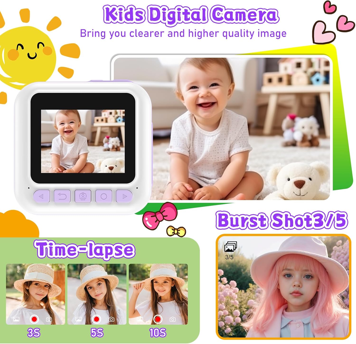 Kids Instant Print Camera, Christmas & Birthday Gift for Girls & Boys, Digital Camera with 32GB Card, 1080P Video, Portable Purple Toy for Ages 3-10