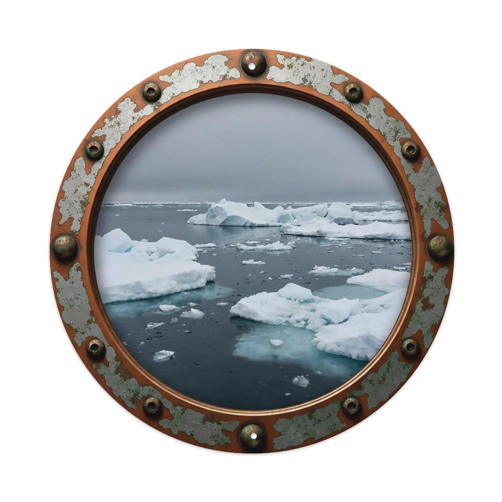 Vintage Porthole Ice Chunks Nautical Window View Metal Tin Sign