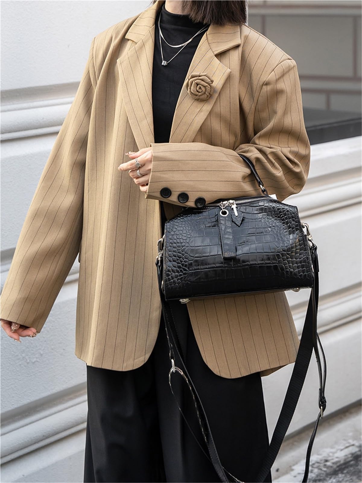 Bolso De Cuero Genuino, Bandolera Con Cremallera