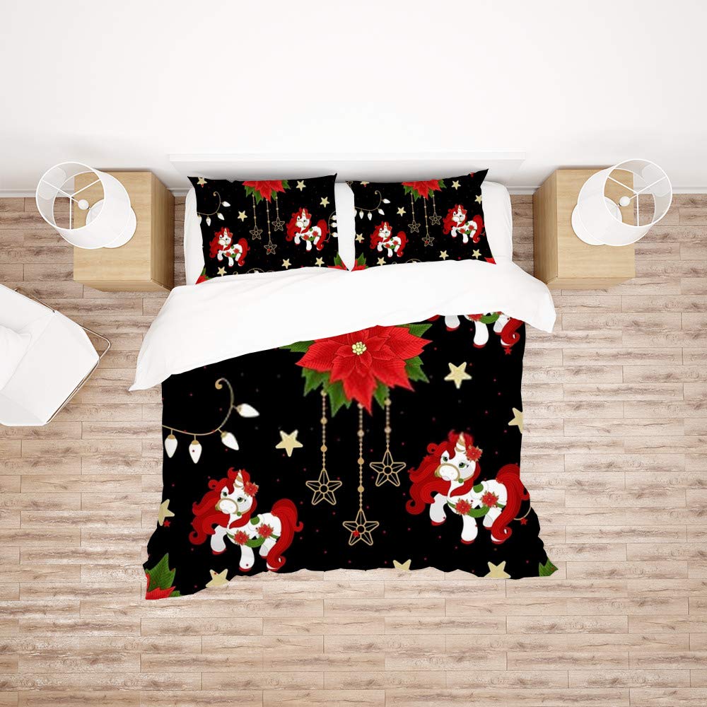 Parure de lit licorne de Noël King 3 pièces en polyester ultra doux
