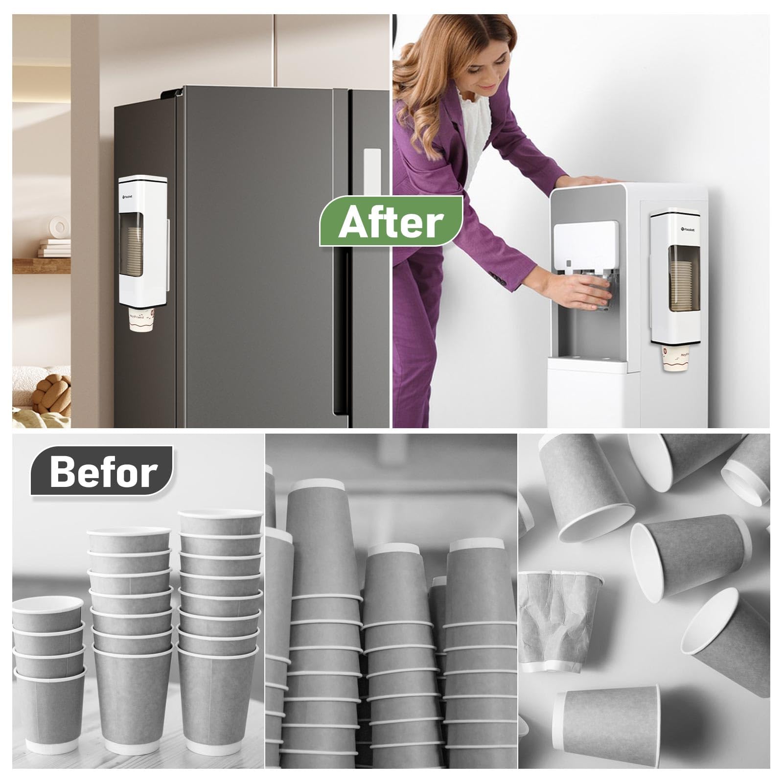 Dispensador magnético de vasos de papel, soporte magnético para tazas, soporte de taza de papel desechable, dispensador de taza de café desechable, taza de plástico extraíble para encimeras, cocina 7