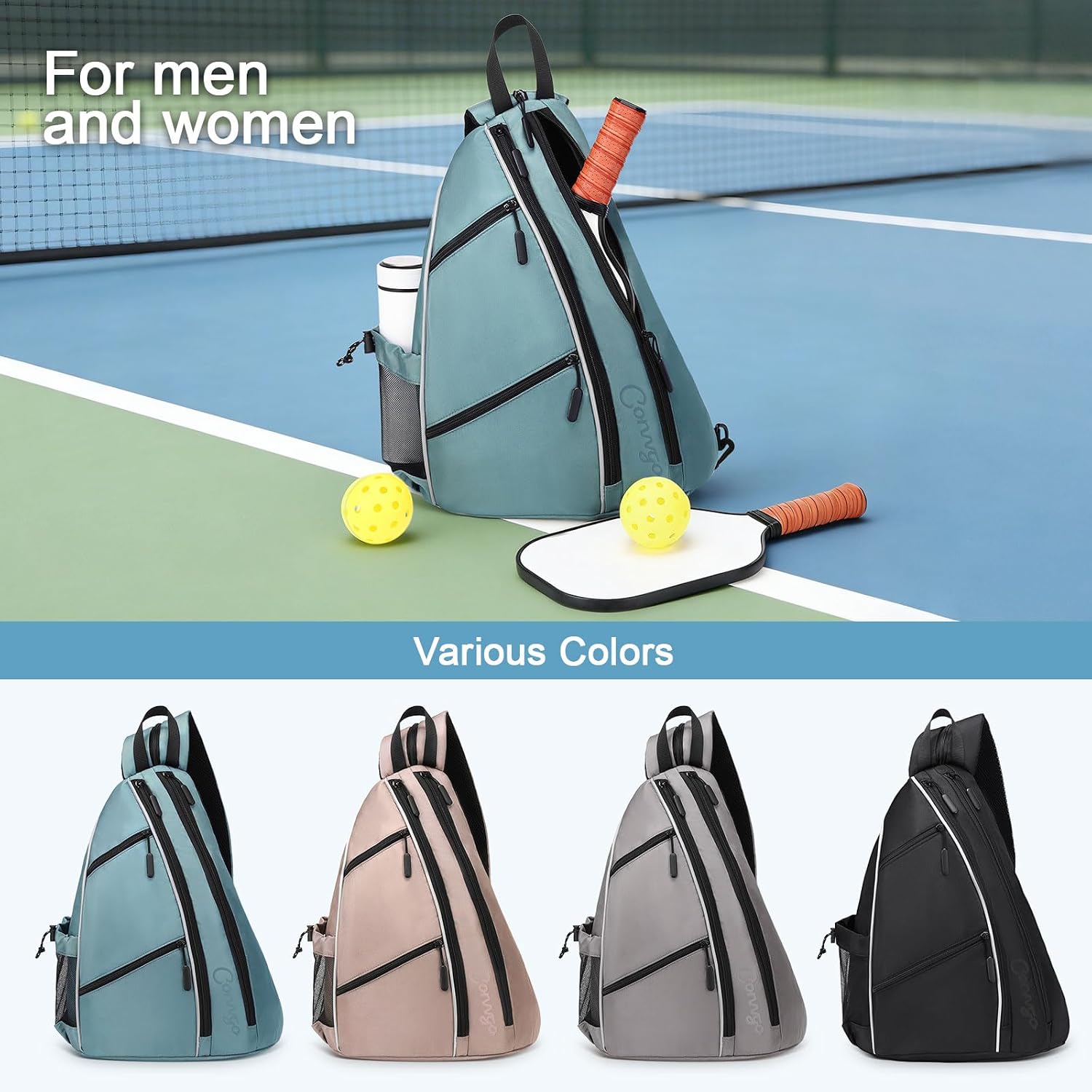 Pickleball Bag for Women and Men, Adjustable Pickle Ball Backpack, 2 in 1 Sports Sling Bag for Pickleball Paddles