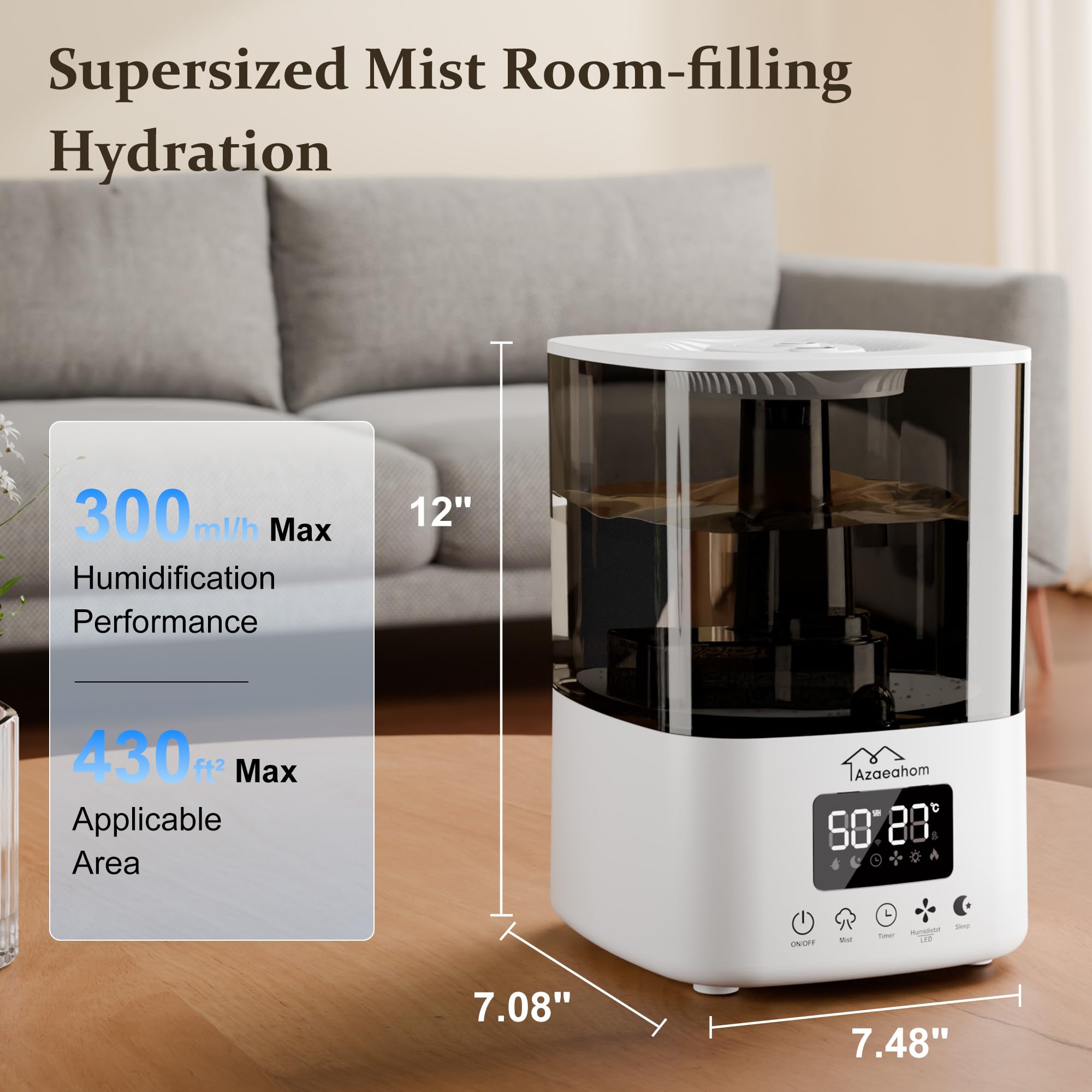 Umidificatori intelligenti per camera da letto, Umidificatore a nebbia fredda da 4 litri per grandi stanze, diffusore di oli essenziali, controllo tramite app, sollievo rapido dei sintomi