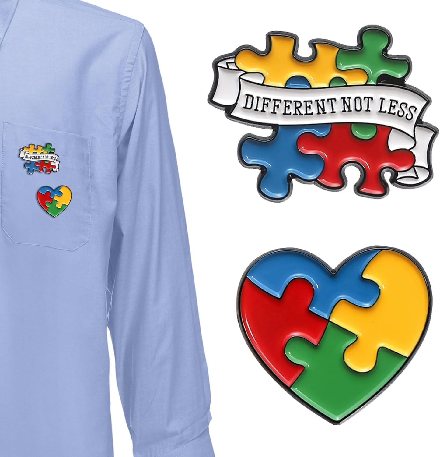 Autism Awareness Pins, Autism Metal Puzzle Piece Pin, Autism Ribbon Pin for Awareness, Autism Awareness Pins for Show Support (2)
