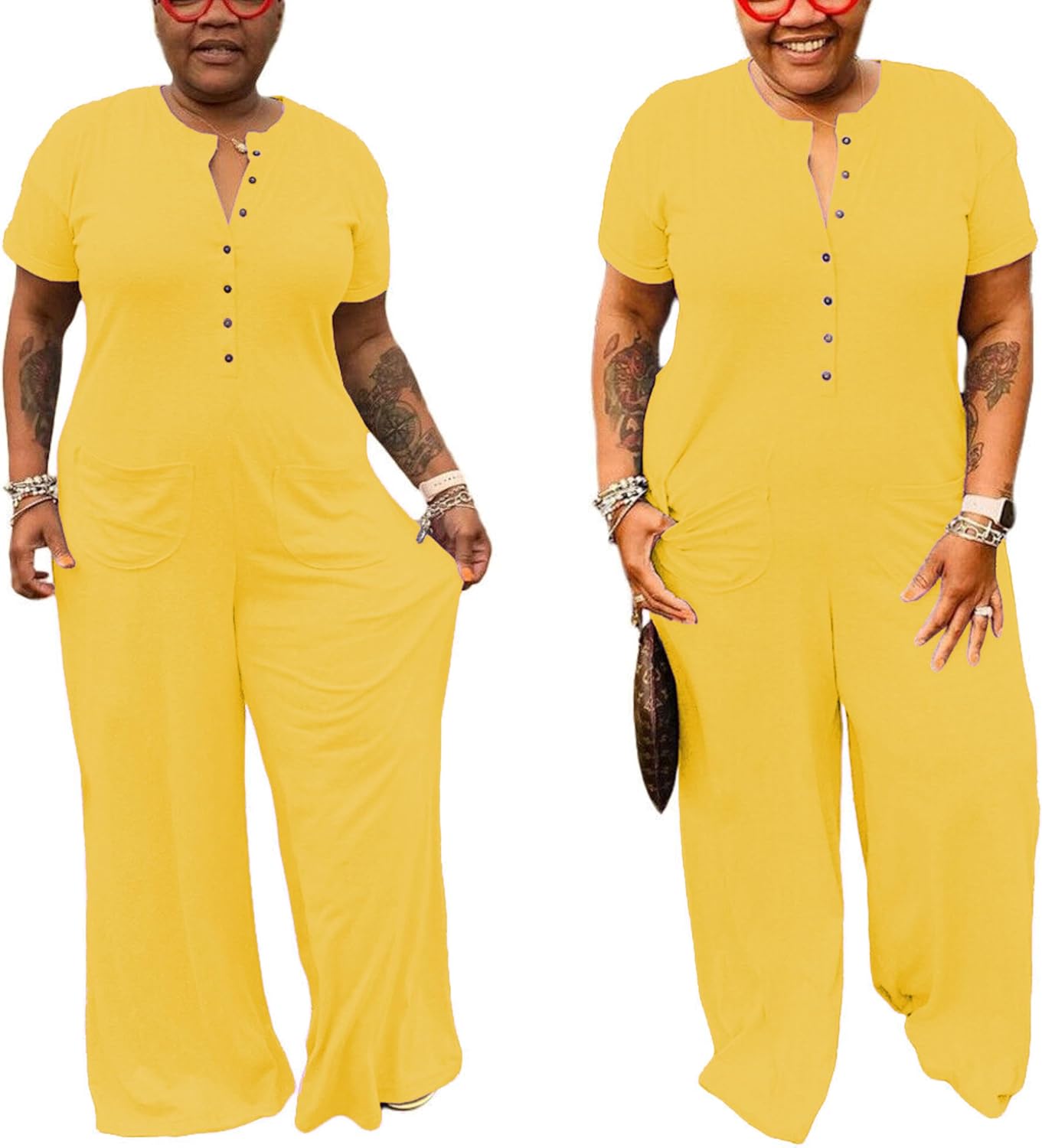 Plus Size Jumpsuits for Women Casual Wide Leg Crew Neck Short Sleeve Long Pants Romper With Pockets - Image 6