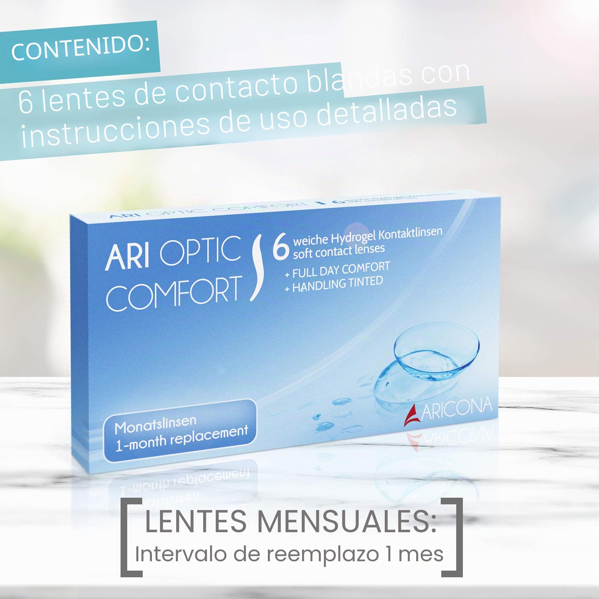 aricona lentes de contacto - lentillas mensuales, 6 piezas | BC 8,6 mm | DIA 14,2 | +3.0 dioptrías - lentes de contacto blandas para uso diario