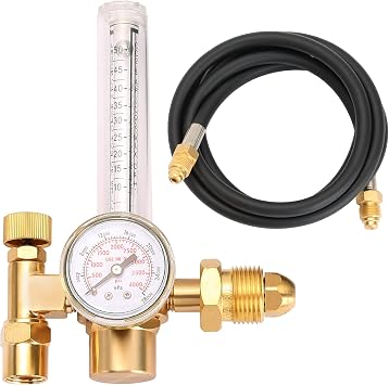 ATPEAM CO2 Argon Regulator TIG Welder MIG Welding CO2 Flowmeter 10 to 50 CFH - 0 to 4000 psi Pressure Gauge with 6.5 Foot Hose CGA580 Inlet Connection Gas Welder Welding Regulator