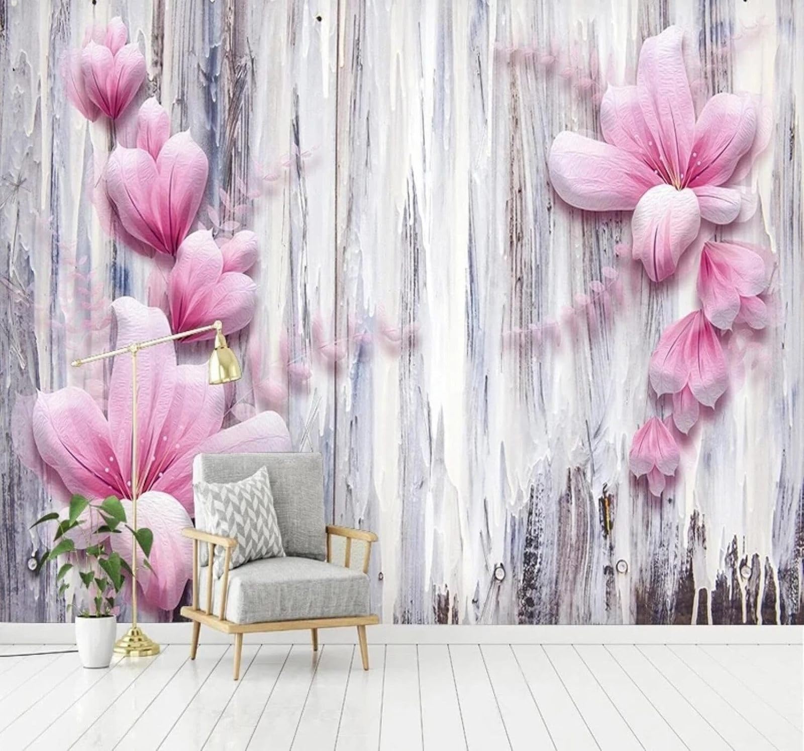 XLMING Beautiful Pink Flowers Abstract Lines 3D Wallpaper Luxury Home Dining Decor Paste Sofa Living Room The Wall for Bedroom Mural-300cm×210cm