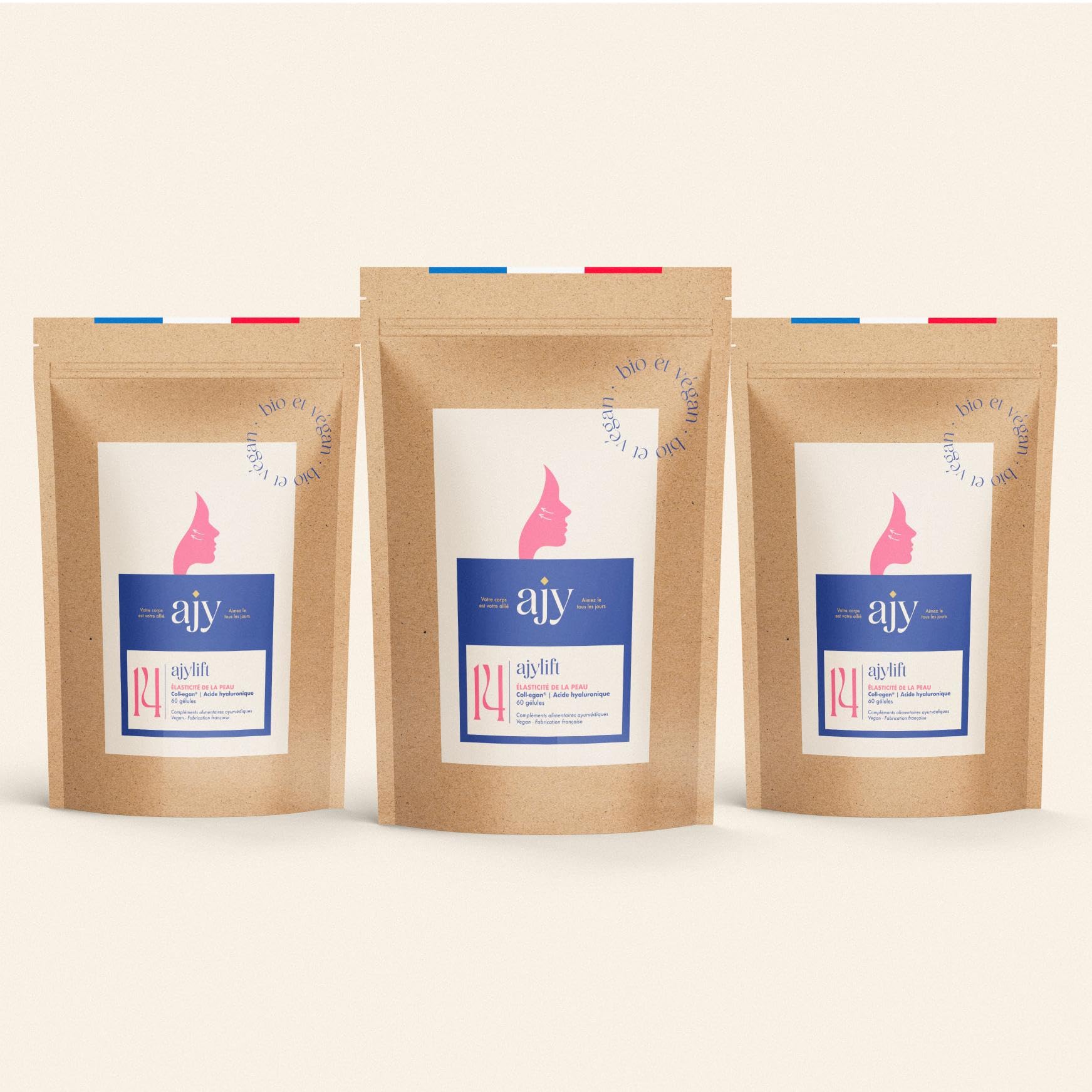 Pack 3 AJYLIFT Innovation Coll-egan®, Collagène VEGAN | Collagène et acide hyaluronique + vitamine c | | 3 mois