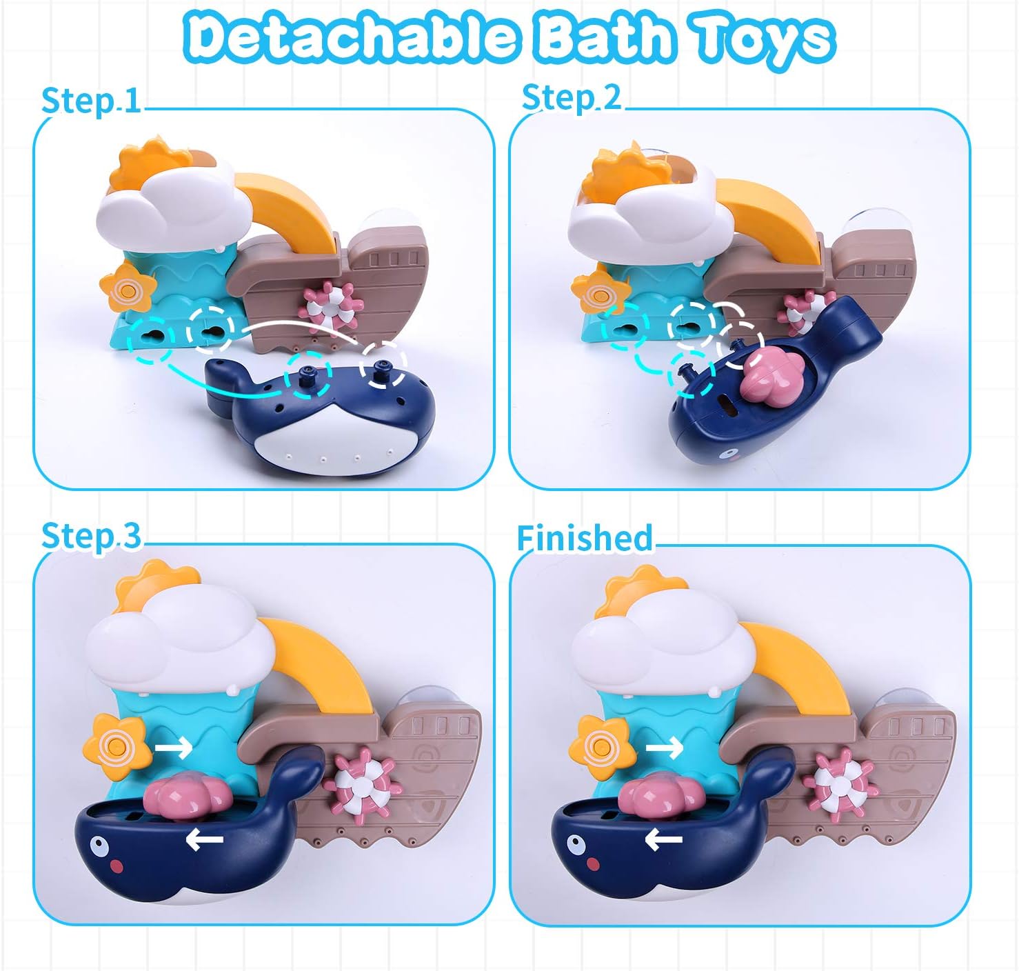 BBLIKE Bath Toys Bathtub Toy for Toddlers Kids 2 3 4 Year Old, Baby Bath Toys Bath Wall Toy Waterfall Squirt Water Fill Spin and Flow Shower Water Toys, Birthday Gifts for Boys and Girls Color Box : Toys & Games