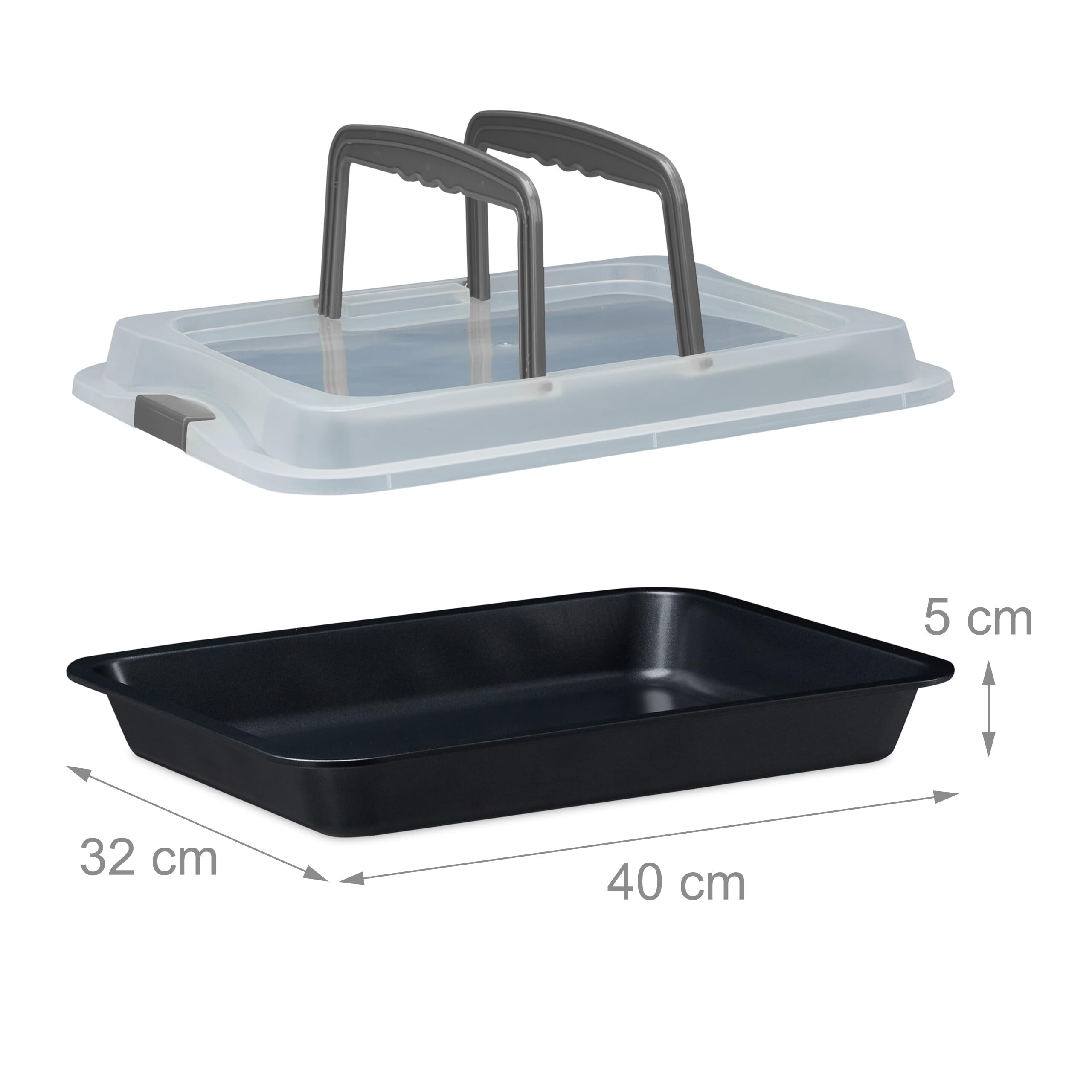 Relaxdays Teglia con Coperchio, Pirofila Rettangolare, Casseruola Portatorte Manici, 3in1, LxP 40,5 x 32,5 cm, Grigio