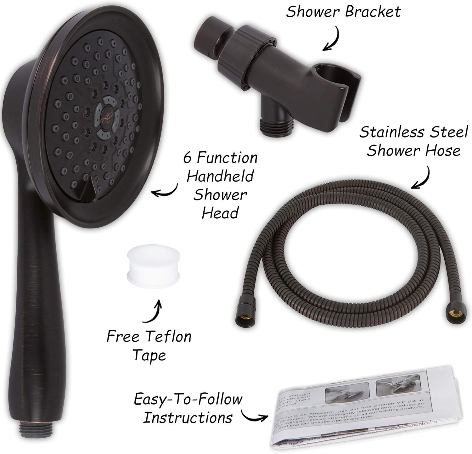 Handheld Massager Shower Head Kit + Filter - High Pressure Massage + Mist Sprays In Hand Held Showerhead With Mount And Stainless Steel Hose + Filter To Remove Chlorine, 1.8 GPM - Oil-Rubbed Bronze