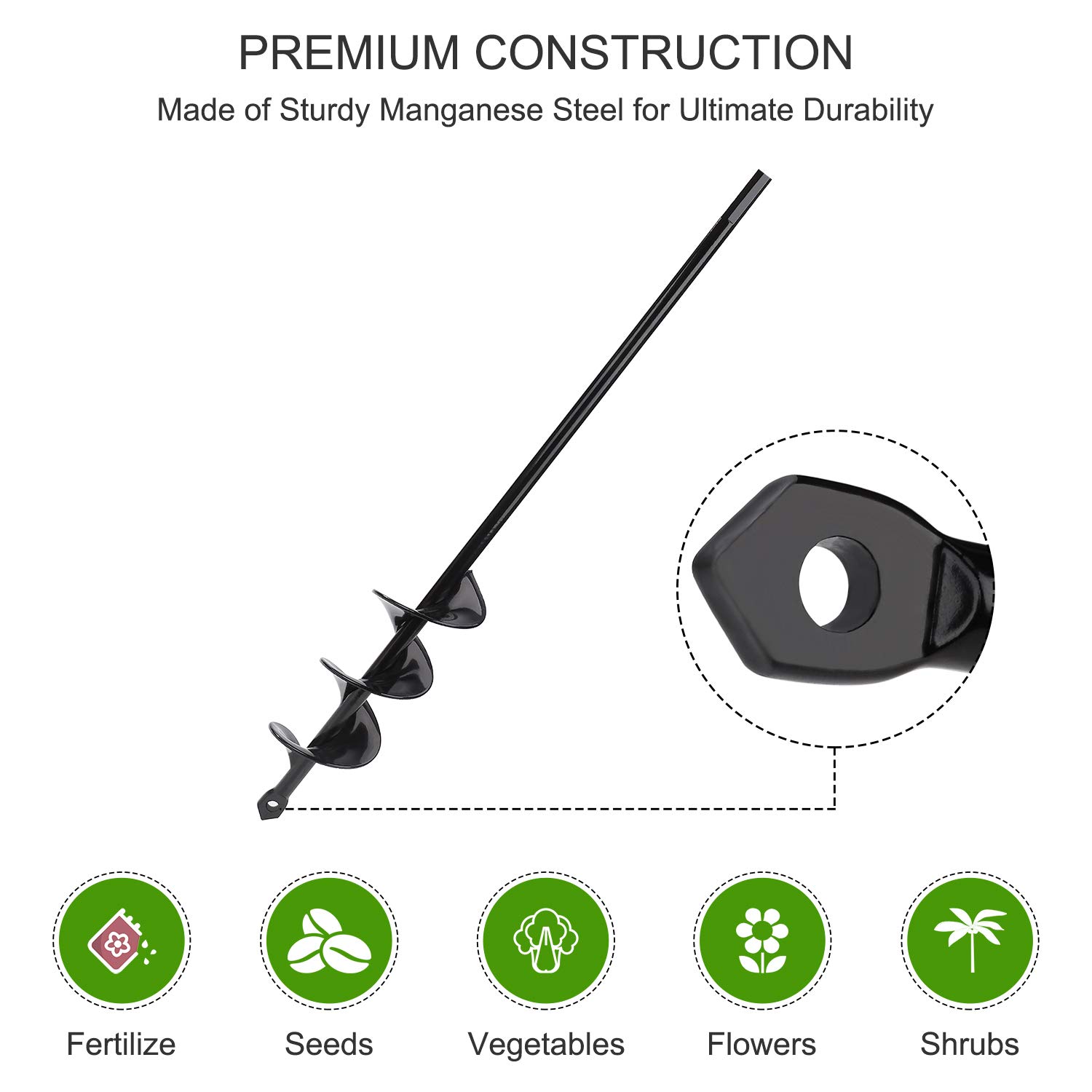 Jardín Espiral Broca, Excavadora de Taladro para Ahoyadora, Cultivador de Suelo Broca, Agujero Herramientas de Mano para Flor Plantar Bulbos De Cama Plántulas (Dia-4.6cm, L-37cm)