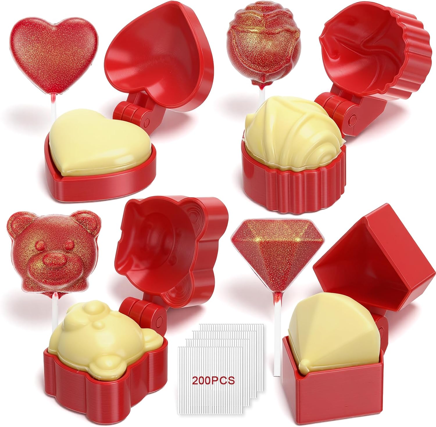 4 Pcs Heart Cake Pop Molds Set with 200 Sticks Valentine's Day