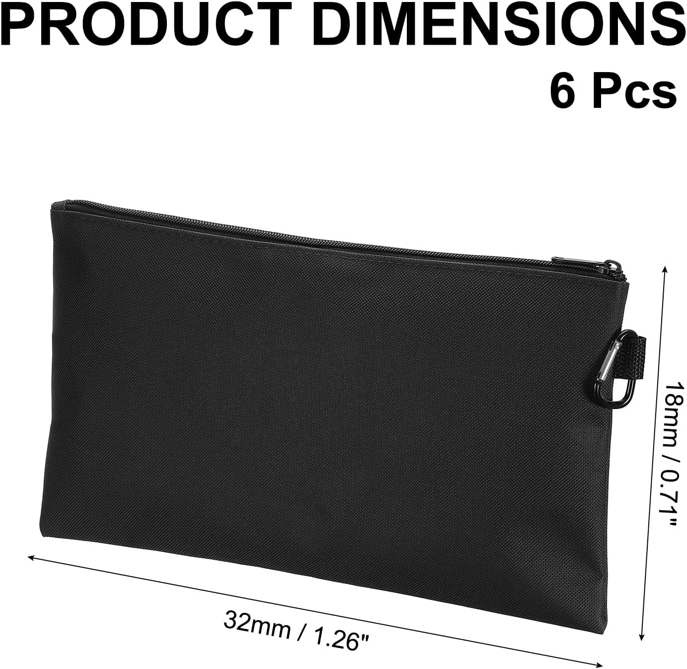 HARFINGTON 6Pcs Small Tool Bag Pouch with Zipper, 12" Multipurpose Oxford Storage Bag with Carabiners Waterproof Utility Tool Organizer Pouch for Office Supplies Travel, Black image 2