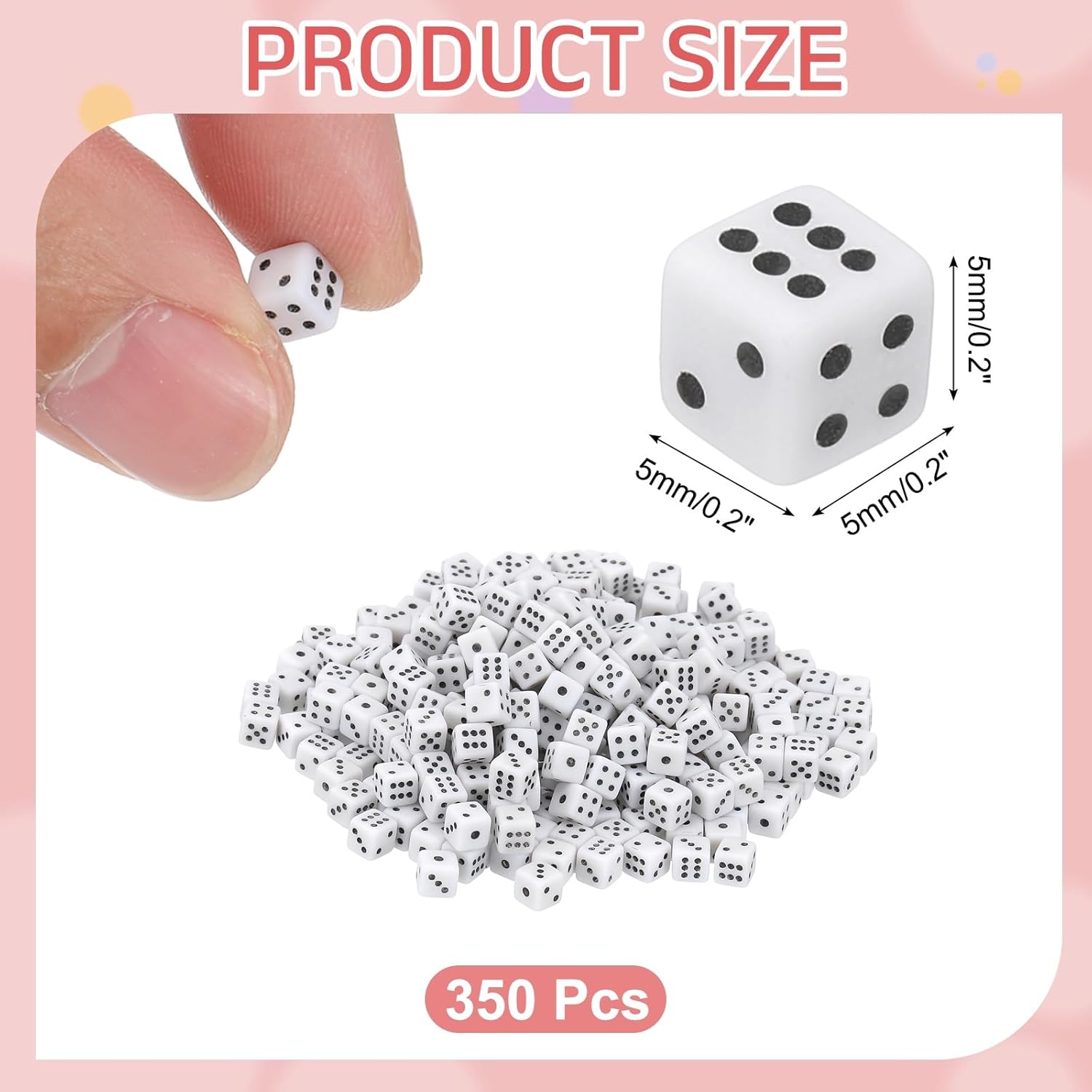 uxcell 350Pcs Mini Dice, 5mm/0.2" Acrylic Tiny Six Side Game Dot Square Dice Bulk for Table Board Game Party Activities, White/Black