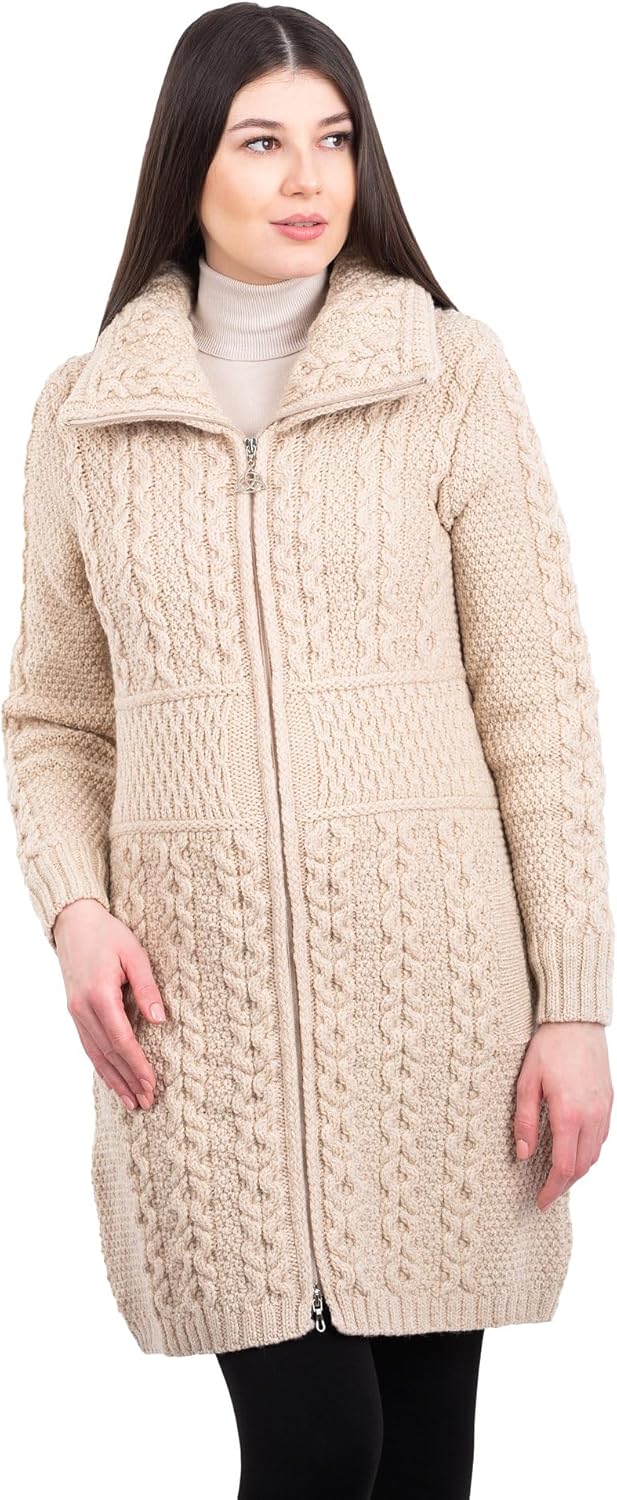 SAOL Irish Cardigan for Women with Pockets Made of 100% Merino Wool Ireland Long Coat - Image 7
