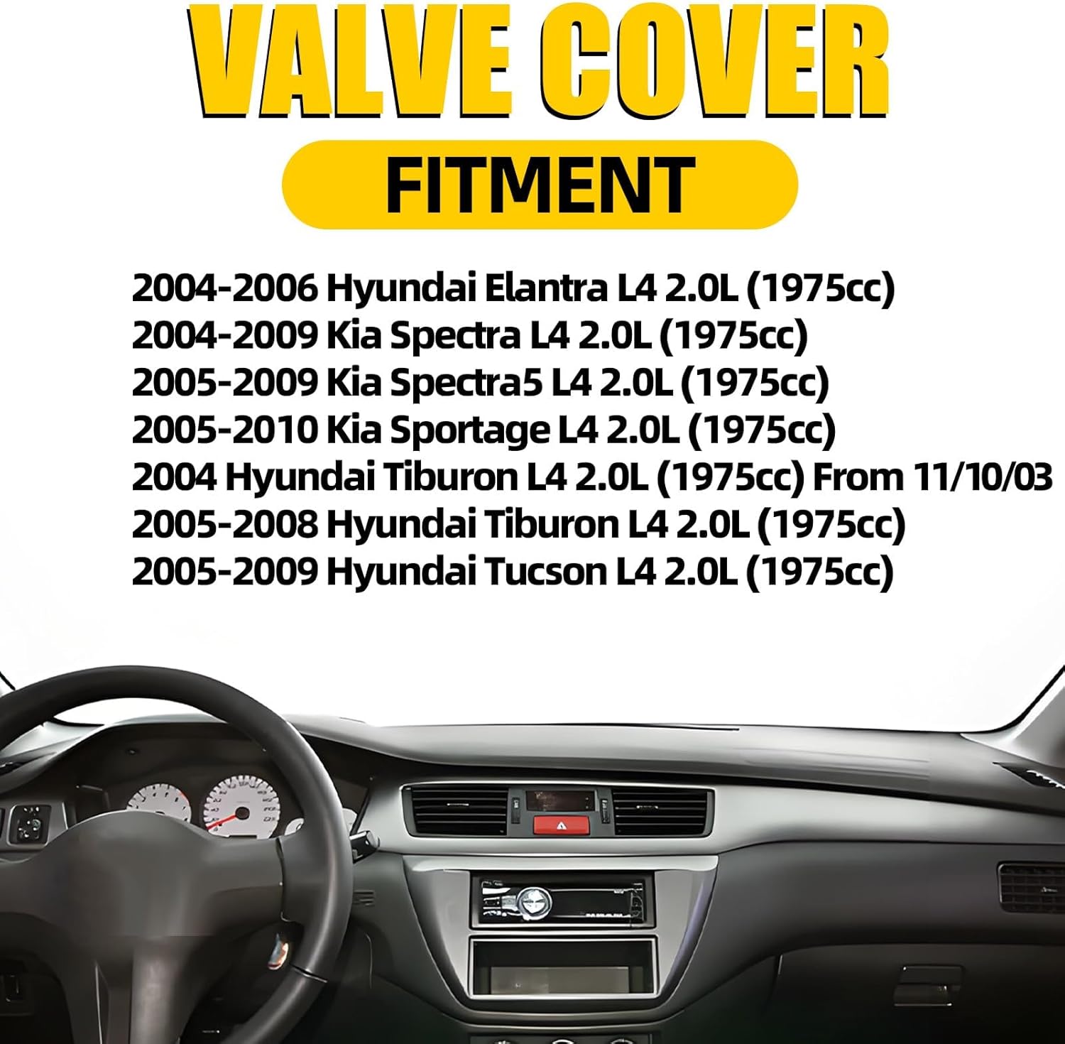 Engine Valve Cover Compatible with 2004-2009 Hyundai Elantra Tiburon Tucson 2004-2010 Kia Sportage Spectra Spectra5 2.0L L4 Replace 2241023100