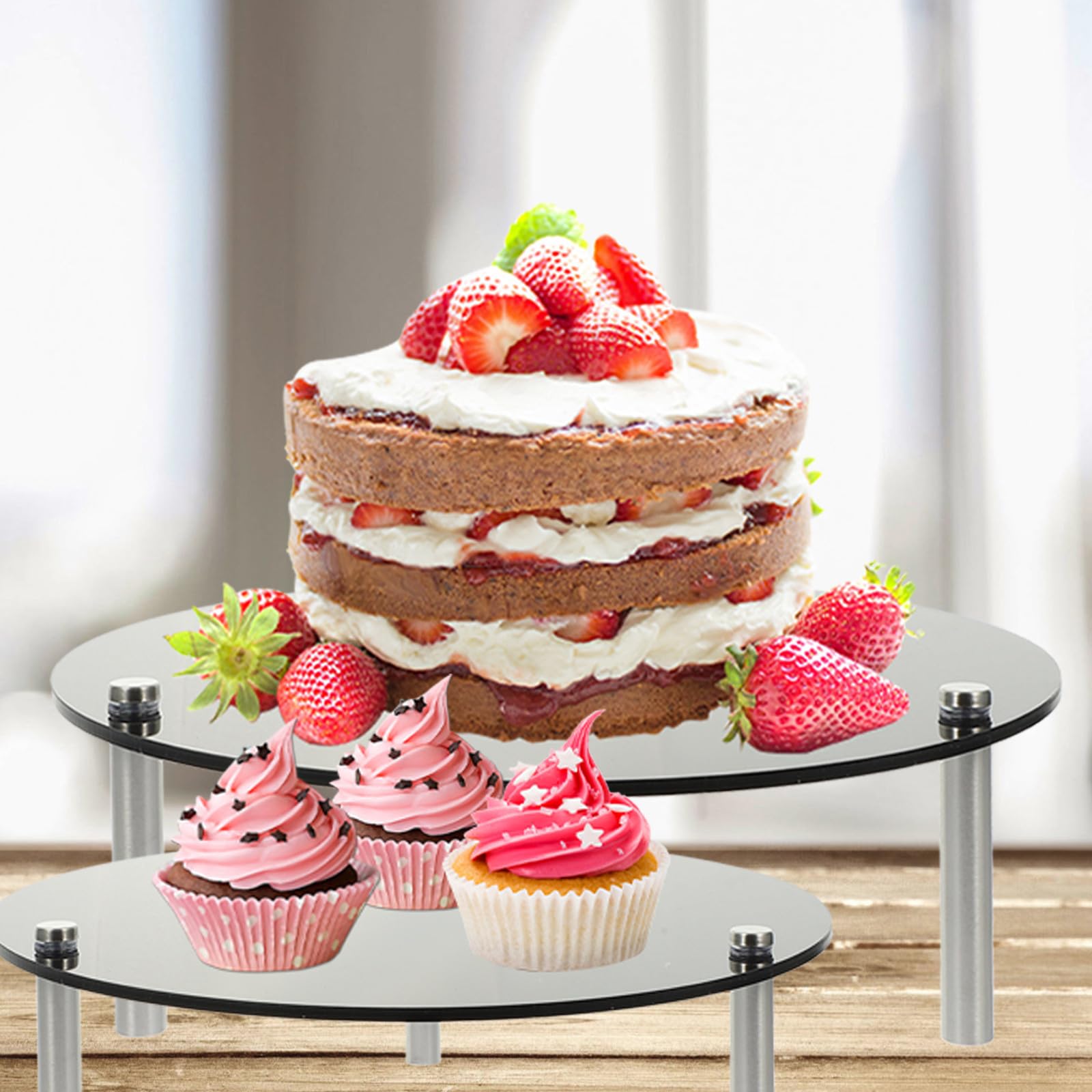 INOOMP Espositore per Torte a 3 Livelli in Acrilico Nero per Feste