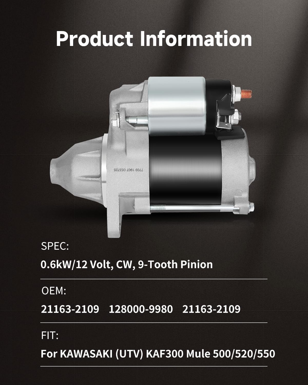 OCPTY Starter Fit for Kawasaki Mule KAF300 500 520 550 KAF 300 128000-9980 KM-21163-2109