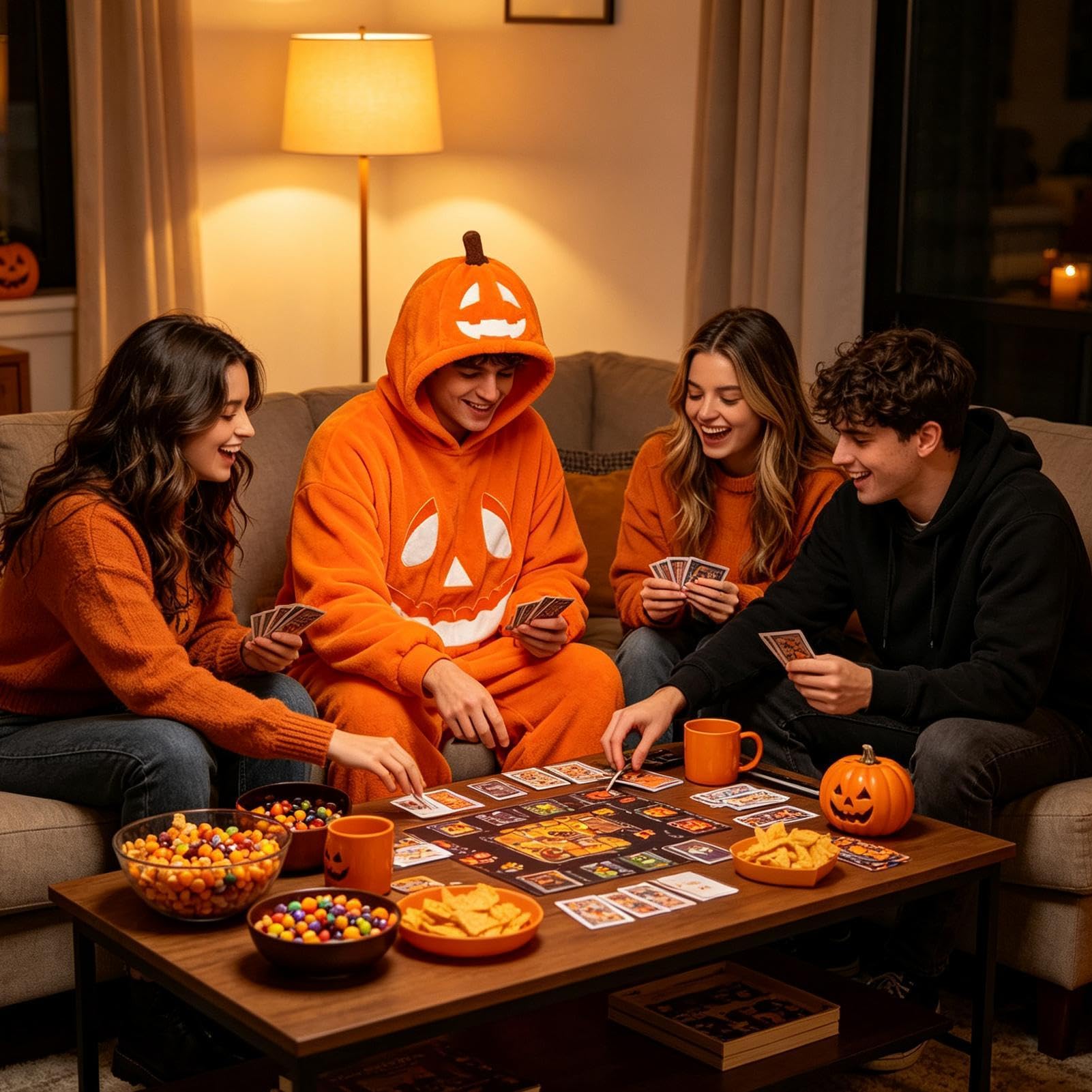 Kostium dyni na Halloween, miękki, pomarańczowy, unisex, odzież domowa z kapturem | Halloweenowy kombinezon z kapturem z dynią na cosplay, do domu, na maskaradę, koncert, karnawał, dla par rodzinnych
