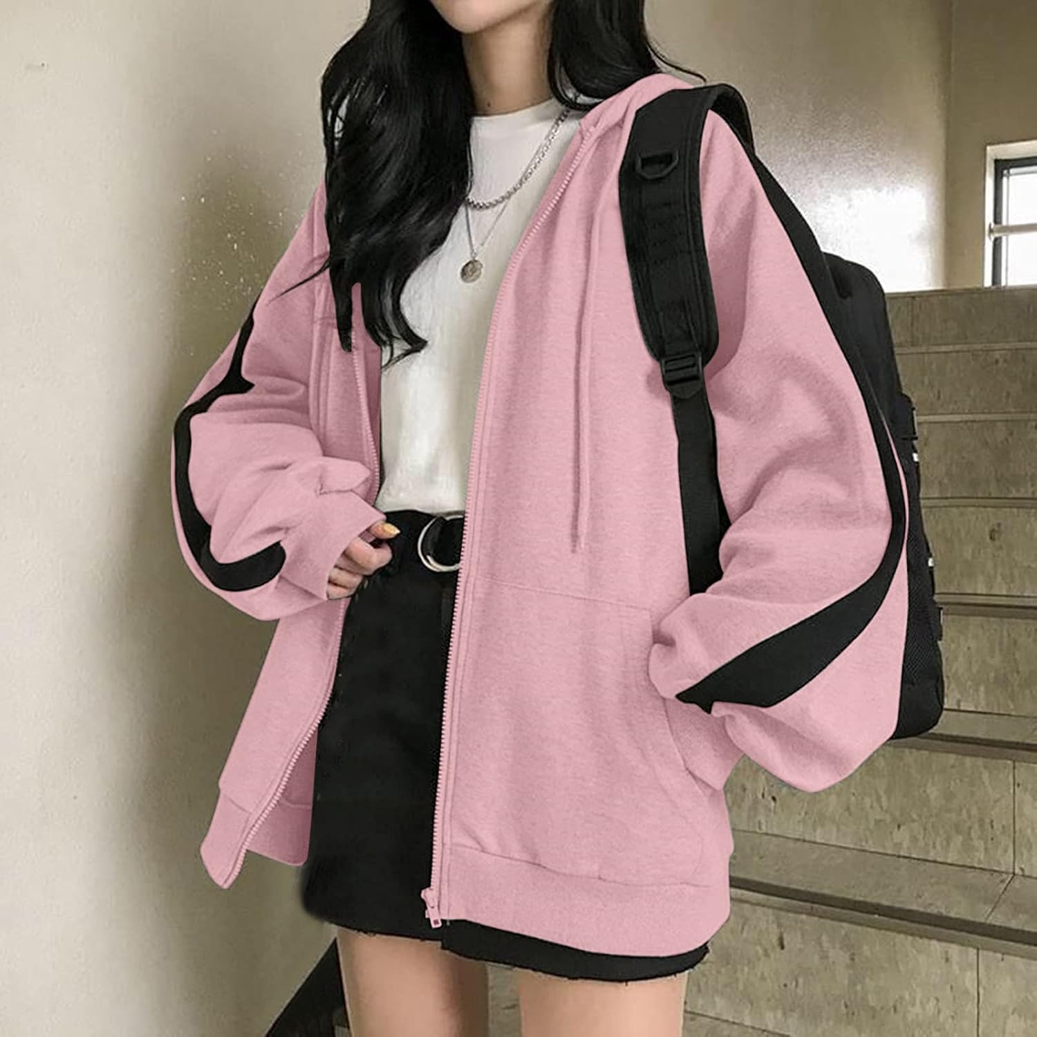 Chenyoulan パーカー レディース トップス アウターコート ジップアップ フード ゆったり スウェット スエット ロング 丈 トレーナー オーバーサイズ 大きめ カジュアル プルオーバー 可愛い あったか 裏起毛 春 秋 冬 韓国ファッション