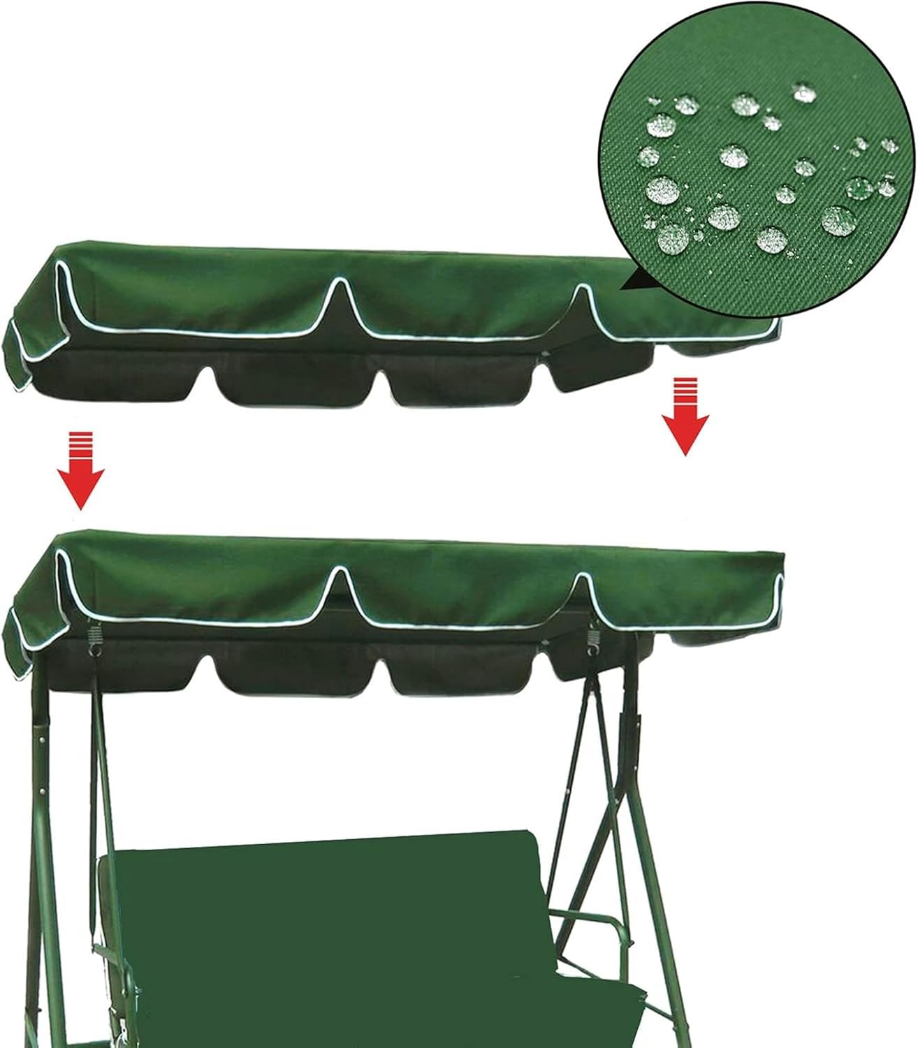 Porch Swing Canopy, Heavy-Duty Waterproof 600D Oxford Cloth Replacement Swing Top Cover,2 3 Seater Garden Swing Seat Canopy Cover,Outdoor Sun Shade Patio Swi(Size:56x47x7inch/142x120x15cm,Color:Beige)