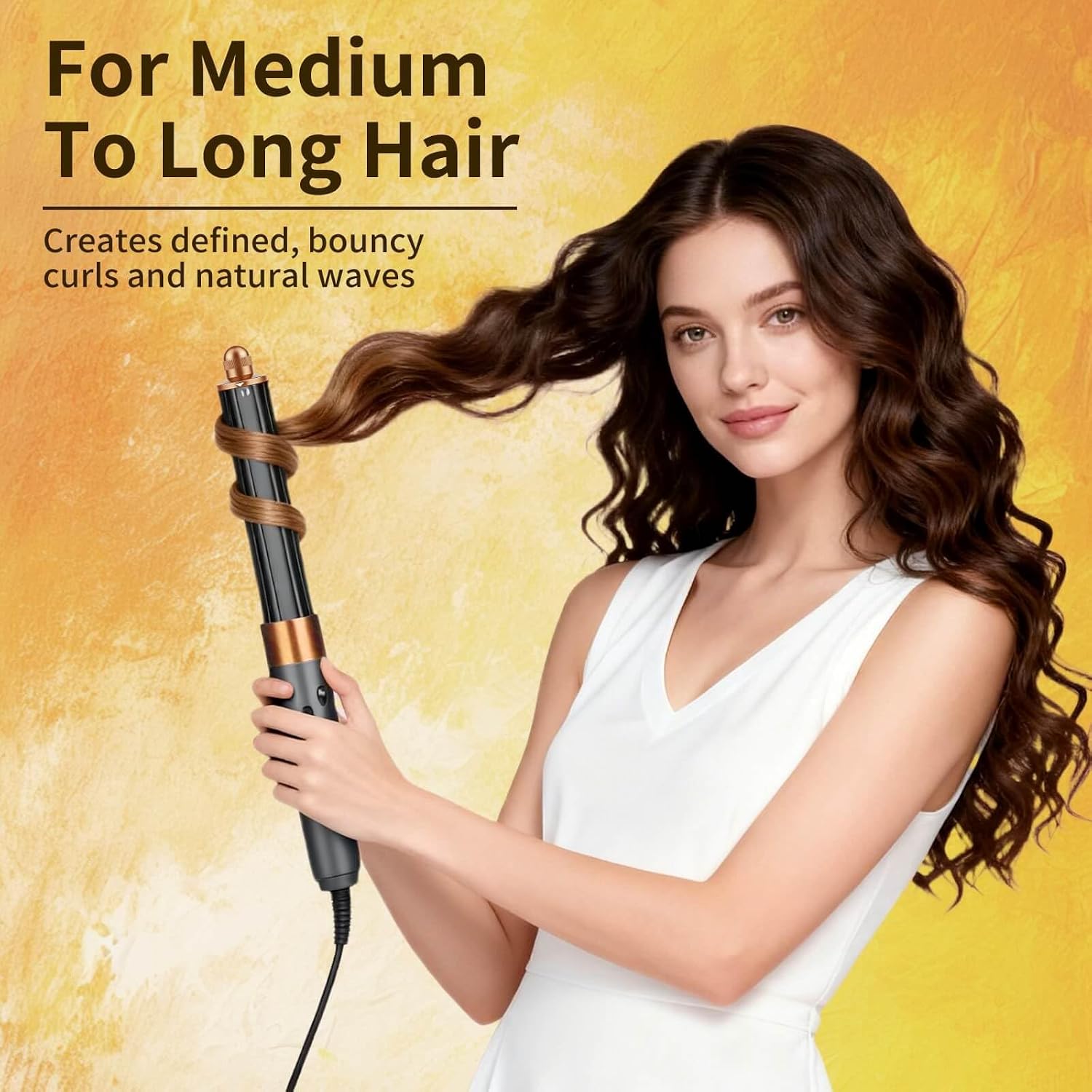 Long Barrel Attachment Compatible with Dyson Airwrap HS05 HS08 Accessories, 30mm/1.2 Inch Curling Barrel for Long Hair (Chest-Length & Below), Reversible Direction for Voluminous Waves,Gold