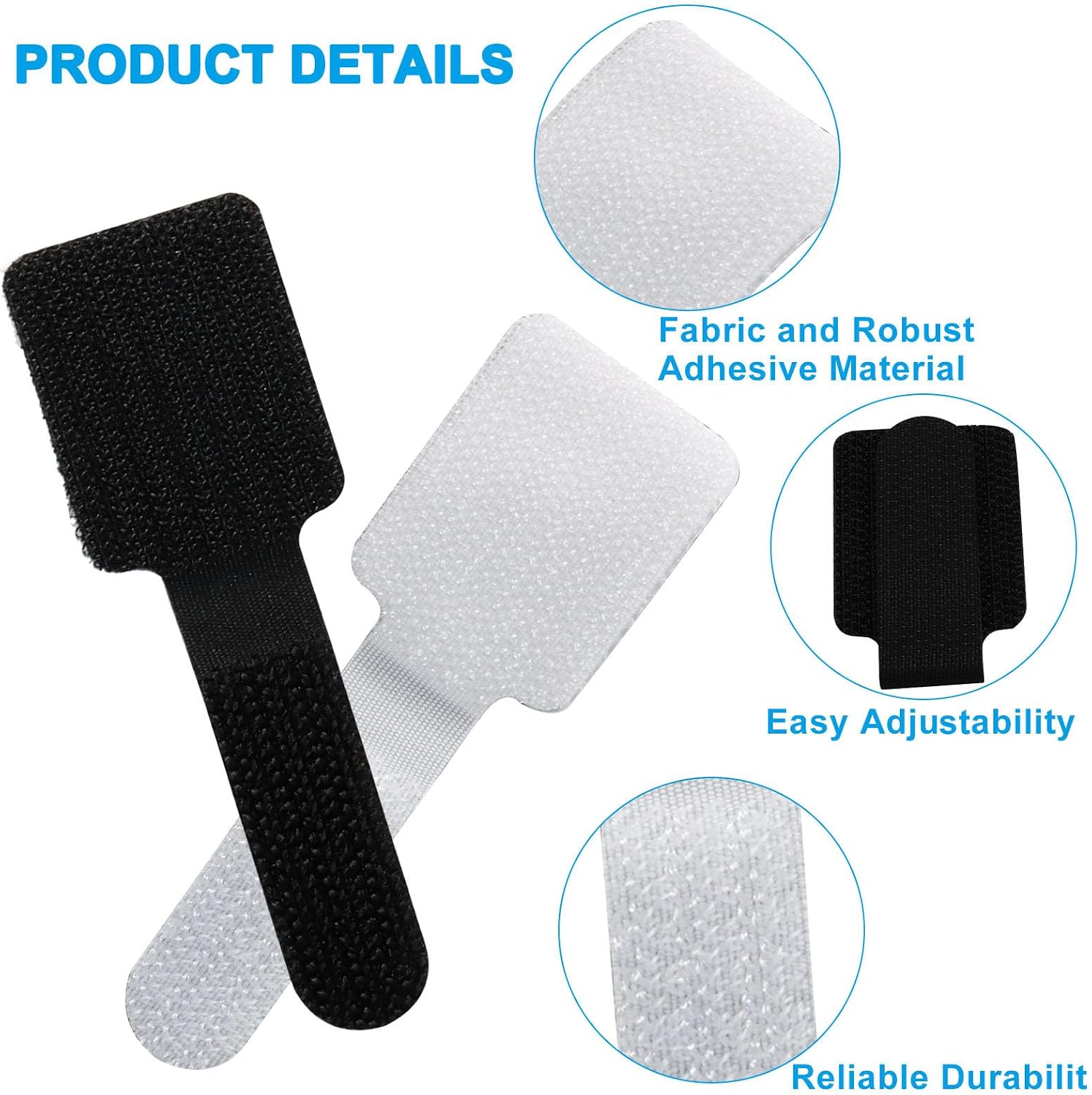 Hook and Loop Cable Ties, White+Black, 80PCS image 3