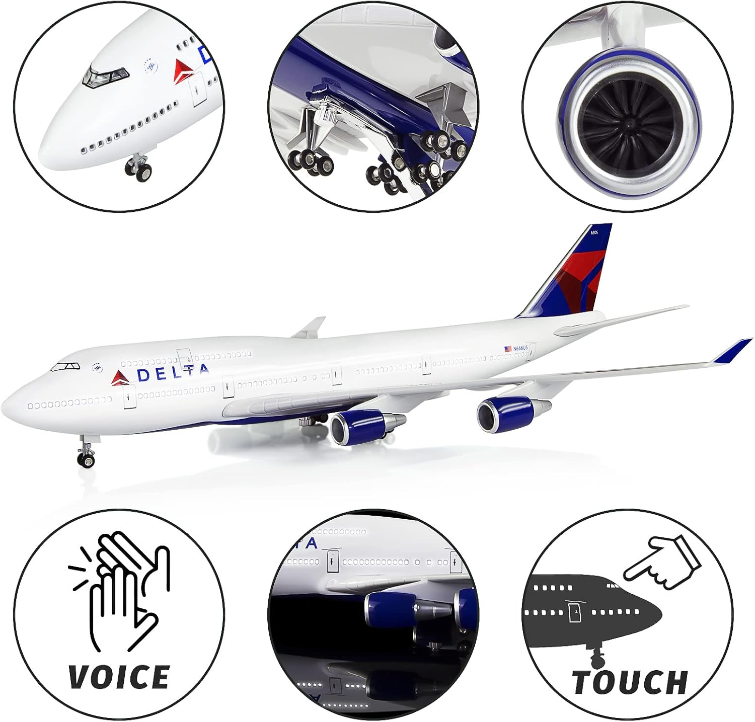 Lose Fun Park 1:130 Scale Large Airplane Model Delta Boeing 747 Plane Models Diecast Airplanes with LED Light for Collection or Gift