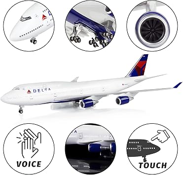 Lose Fun Park 1:130 Scale Large Airplane Model Delta Boeing 747 Plane Models Diecast Airplanes with LED Light for Collection or Gift