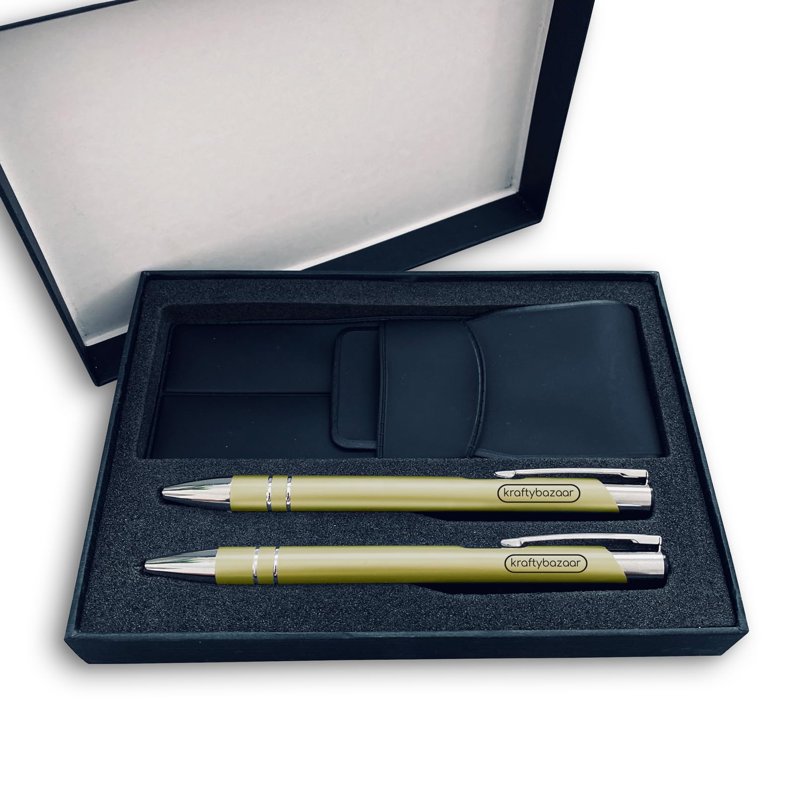 Set of 2 Gold Personalised pens with gift box - Custom printed Metal ballpoint pen with text and/or logo - Anniversary Gift, Graduation or Teacher gift, Hen Party gift, Christmas Secret Santa Gift